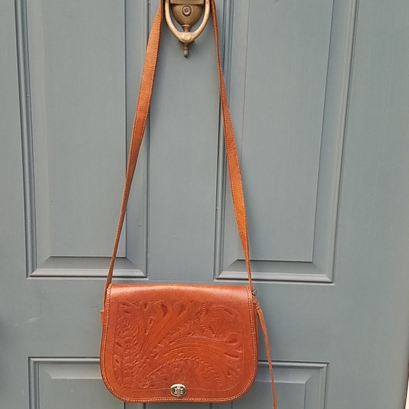 Vintage Leather Hand Tooled Crossbody Bag - Picture 2 of 5